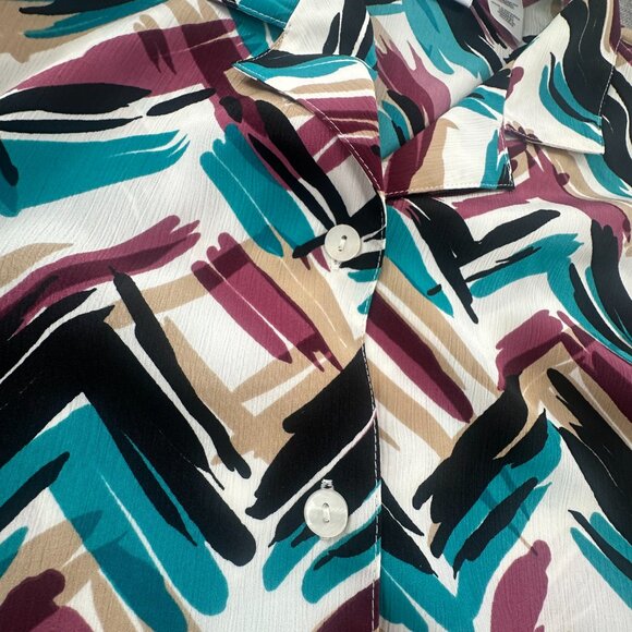 Alfred Dunner Button Down Shirt Long Sleeves Multicolor Abstract Print 8 Teal - Picture 5 of 13